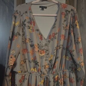 Lane Bryant Long Sleeve Floral Top - Gray and Yellow